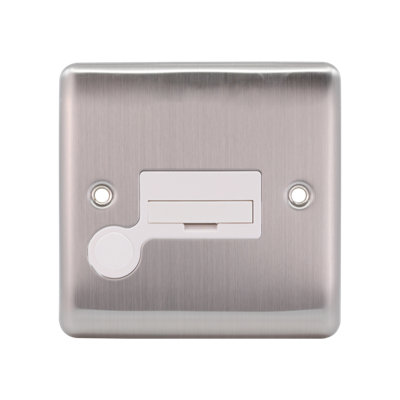 13A Unswitched Spur + FO Brushed Chrome, White insert