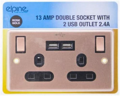 13amp Rose Gold Socket Double Switch Usb Plug 2 Gang Power Electric Wall