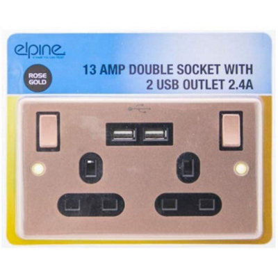 13amp Rose Gold Socket Double Switch Usb Plug 2 Gang Power Electric Wall - 3