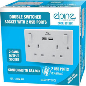13Amp Socket Double Switch 2 Usb Ports 2 Gang Power Electric Wall White Power