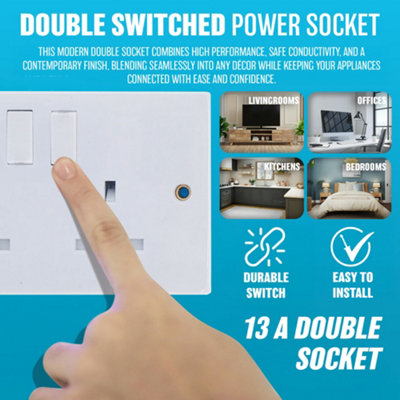 13Amp Socket Double Switch Plug 2 Gang Power Electric Wall Home Power