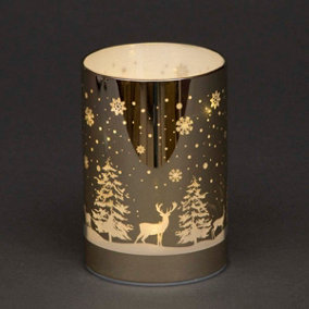 13cm Christmas Decorated Vase Table Forest Scene Gold