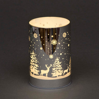 13cm Christmas Decorated Vase Table Forest Scene Silver