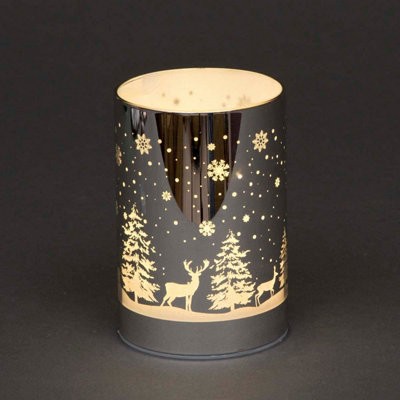 13cm Christmas Decorated Vase Table Forest Scene Silver
