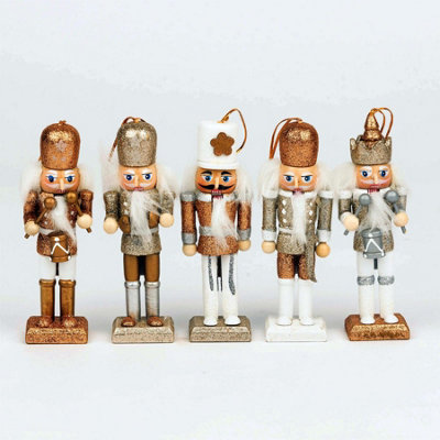 13cm Wooden Nutcrackers Figures Christmas Ornament 5Pcs Set Gold