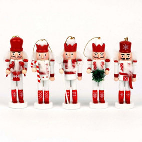 13cm Wooden Nutcrackers Figures Christmas Ornament 5Pcs Set Red,White