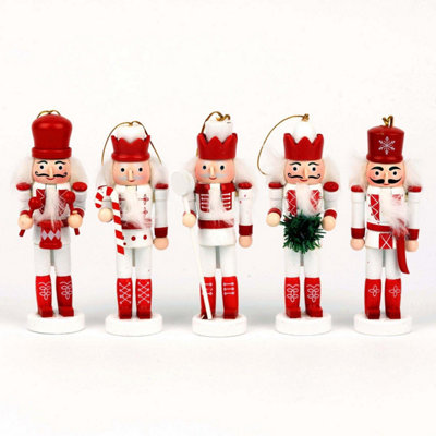 13cm Wooden Nutcrackers Figures Christmas Ornament 5Pcs Set Red