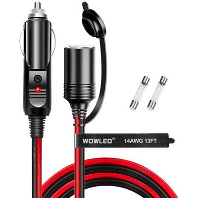 car cigarette lighter extension cable 3m with switch 12v 13FT 14AWG Car Cigarette Lighter Extension, 12v/24v Extension Lead with LED  Light, max.180W , Male