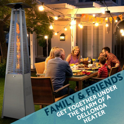 13kW Steel Propane Gas Pyramid Patio Tower Heater - Outdoor Garden Dining Set