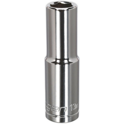 13mm Chrome Plated Deep Drive Socket - Durable High Grade Carbon Steel Tool