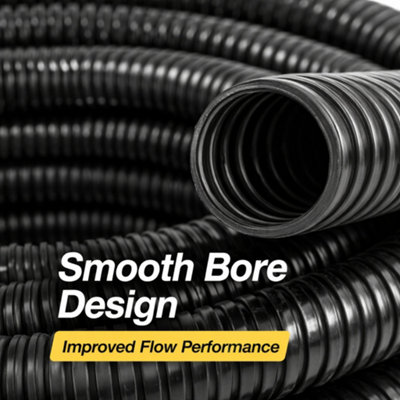 13mm Corrugated Flexible PVC 1m Hose Black UV Resistant Smooth Bore