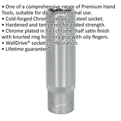 13mm Forged Steel Deep Drive Socket - 3/8" Square Drive - Chrome Vanadium Socket