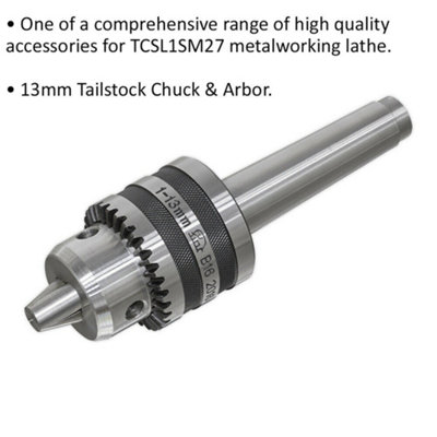 13mm Tailstock Chuck & Arbor - Suitable for ys08834 6 Speed Metalworking Lathe