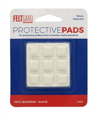 13mm White Square Adhesive Vinyl Bumper Pads, Pack of Rubber