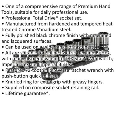 13pc BLACK SERIES Socket & Handle Set - 3/8" Sq TOTAL DRIVE Fits Most Fasteners