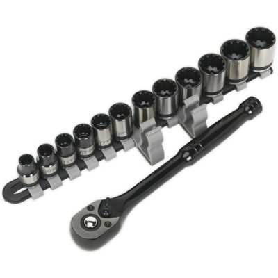 13pc BLACK SERIES Socket & Handle Set - 3/8" Sq TOTAL DRIVE Fits Most Fasteners