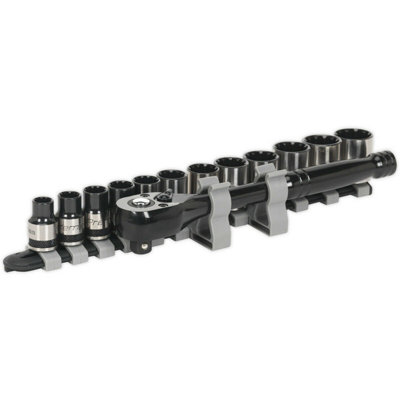 13pc BLACK SERIES Socket & Handle Set - 3/8" Sq TOTAL DRIVE Fits Most Fasteners