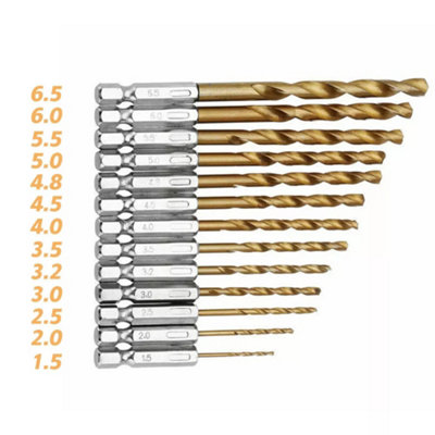 13pc HSS Titanium Drill Bit Set Quick Change 1/4