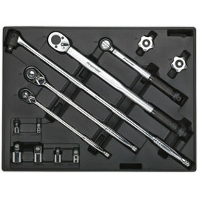 13pc Ratchet Torque Wrench Breaker Bar & Socket Set - 530 x 397mm Tool Tray