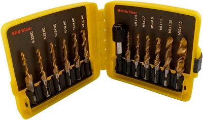 13pcs Titanium Coated Drill & Tap Bit Set SAE/Metric with Countersink ...