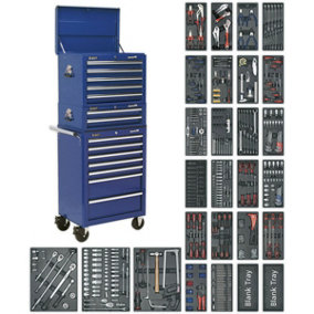 14 Drawer Topchest Mid Box & Rollcab Bundle - 1179 Piece Tool Kit - Blue