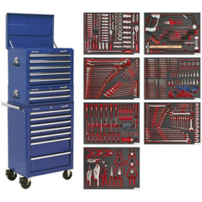 14 Drawer Topchest Mid Box & Rollcab Bundle with 446 Piece Tool Kit - Blue