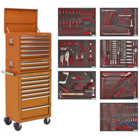 14 Drawer Topchest Mid Box & Rollcab Bundle with 446 Piece Tool Kit - Orange