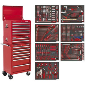 14 Drawer Topchest Mid Box & Rollcab Bundle with 446 Piece Tool Kit - Red