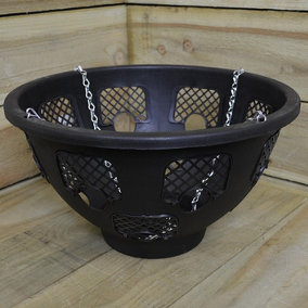 14" Easy Bloom Black Plastic Hanging Basket for Outdoors / Garden