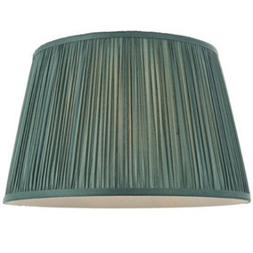 14" Elegant Round Tapered Drum Lamp Shade Fir Green Gathered Pleated Silk Cover