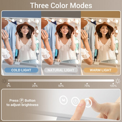 14 LED Bulbs Vanity Mirror with Lights, ,3 Color Lights, 60cm x 52cm
