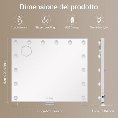 14 LED Bulbs Vanity Mirror with Lights, ,3 Color Lights, 60cm x 52cm