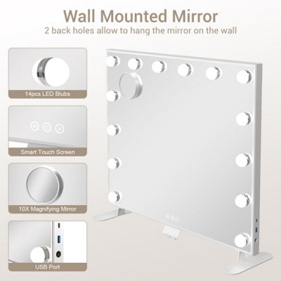 14 LED Bulbs Vanity Mirror with Lights, ,3 Color Lights, 60cm x 52cm