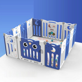 14 Panel Blue Foldable Baby Kid Playpen Safety Gate Play Yard Home Activity Center W 1430mm x D 1430mm x H 630mm