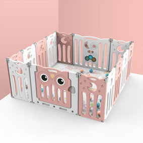14 Panel Pink Foldable Baby Kid Playpen Safety Play Yard Home Activity Center W 1430mm x D 1430mm x H 630mm