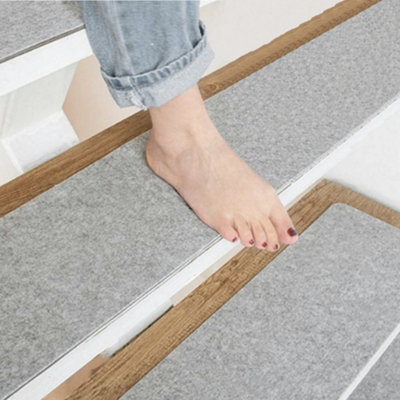 14 Pcs Light Grey Felt Stair Treads Carpet Anti Slip Rectangular Stair ...