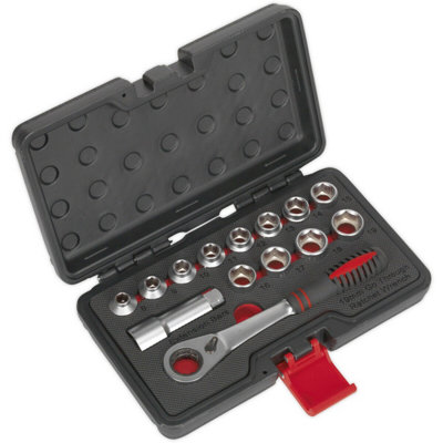 14-Piece Low Profile GO-THROUGH Socket Set with 3/4" Ratchet Handle for Tight Spaces