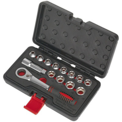 14-Piece Low Profile GO-THROUGH Socket Set with 3/4" Ratchet Handle for Tight Spaces
