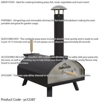14" Portable Wood-Fired Pizza Oven & Smoker - Black Steel - Outdoor Garden Party