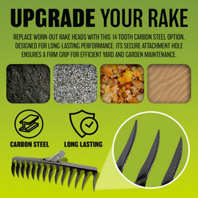14 Tooth Teeth Replacement Rake Head Garden Lawn Leaf Leaves Metal Carbon Steel - 3