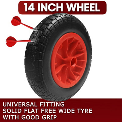 14.5 Inch Wheelbarrow Tire And Wheel - 3.50-8 Solid Flat-Free Replacement With 5/8 Axle Bore For Carts And Trolleys