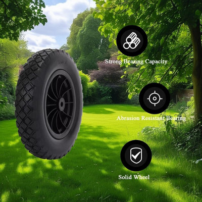 14" Wheelbarrow Wheel Replacement Heavy Duty PU Puncture Proof Garden Trolley - 5