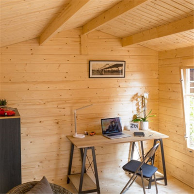14 x 11 Home Office Apex Log Cabin (28mm Wall Thickness) - 6