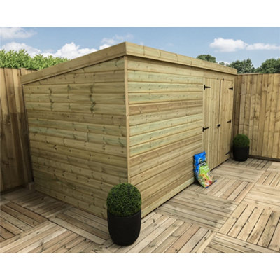 14 x 4 WINDOWLESS Garden Shed Pressure Treated T&G PENT Wooden Garden Shed + Double Doors (14' x 4' / 14ft x 4ft) (14x4)