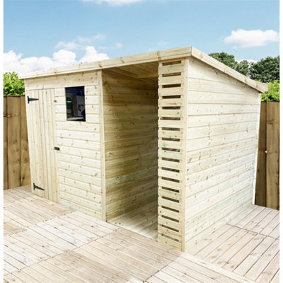 14 x 5 Garden Shed Pressure Treated T&G PENT Wooden Garden Shed + SIDE STORAGE + 1 Window (14' x 5' / 14ft x 5ft) (14 x 5)
