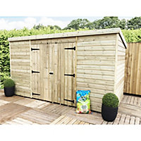 14 x 5 WINDOWLESS Garden Shed Pressure Treated T&G PENT Wooden Garden Shed + Double Doors Centre (14' x 5' / 14ft x 5ft) (14x5)