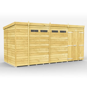 14 x 6 Feet Pent Security Shed - Double Door - Wood - L178 x W417 x H201 cm