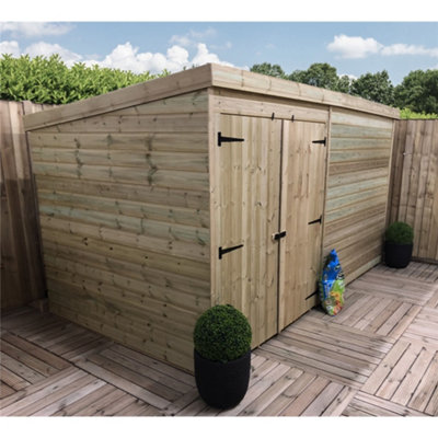 14 x 6 WINDOWLESS Garden Shed Pressure Treated T&G PENT Wooden Garden Shed + Double Doors (14' x 6' / 14ft x 6ft) (14x6)