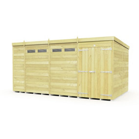 14 x 8 Feet Pent Security Shed - Double Door - Wood - L231 x W417 x H201 cm