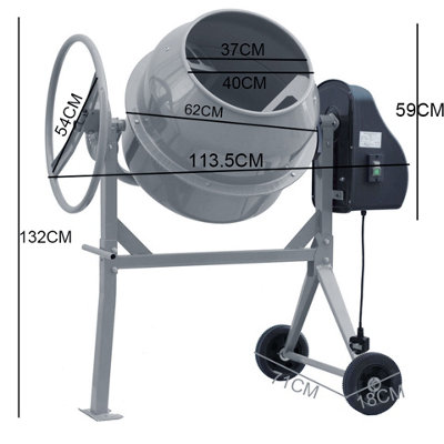 140 L Grey Electric Portable Cement Concrete Mixer with Wheels - 5